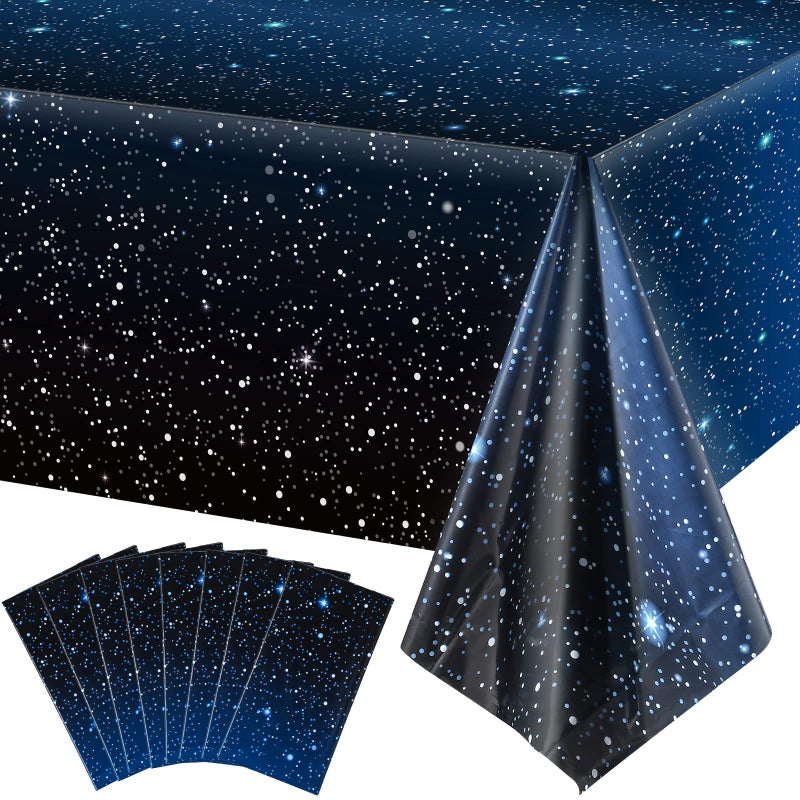 Tatuo Space Tablecloth Starry Night Tablecloth Decorations Plastic Galaxy Table Cover Space Stars Theme Party Supplies for Birthday Home Decorations, 54 x 108 Inch (8 Pieces) - Image 1